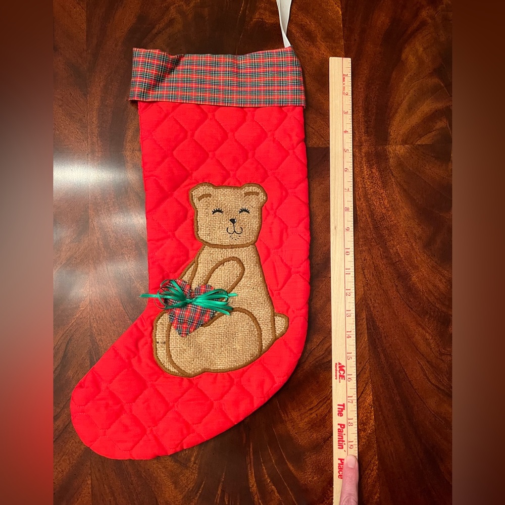CHRISTMAS STOCKING TEDDY BEAR RED